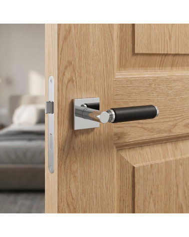 Poignée de porte carrée laiton et cuir TUPAI 4200/202 - MillaPoignées