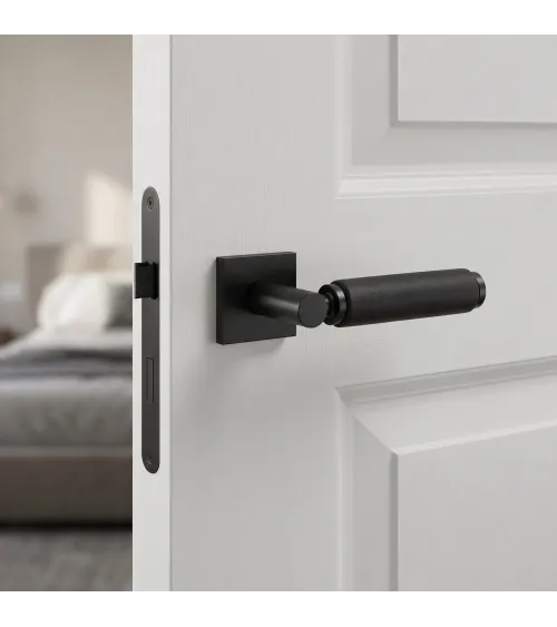 Poignée de porte Noire en cuir noir TUPAI 4200/202 carrée -  poignée design