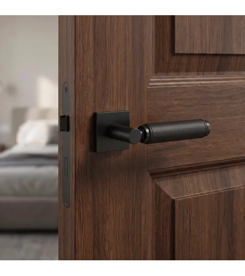 Poignée de porte Noire en cuir noir TUPAI 4200/202 carrée -  poignée design