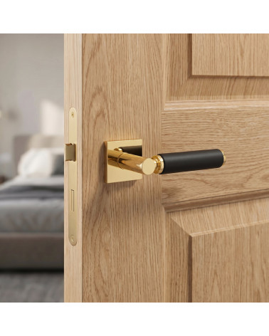 Poignée de porte haut de gamme or poli et cuir noir TUPAI 4200/202 carrée - MillaPoignées