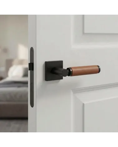 Poignée de Porte Carrée Noire en cuir | Élégance Moderne et Sophistiquée