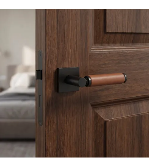Poignée de porte noire en cuir clair TUPAI 4200/200 carrée -  poignée design