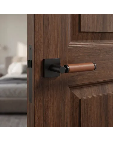 Poignée de Porte Carrée Noire en cuir | Élégance Moderne et Sophistiquée