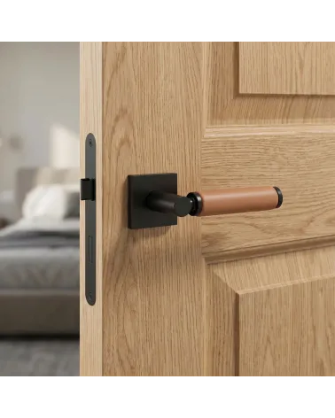 Poignée de Porte Carrée Noire en cuir | Élégance Moderne et Sophistiquée
