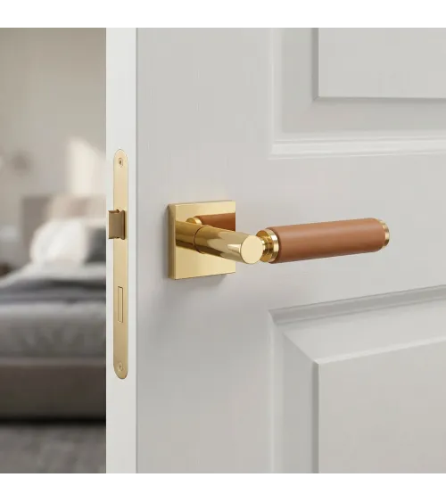 Poignée de porte en laiton et en cuir clair TUPAI 4200/200 carrée -  poignée design