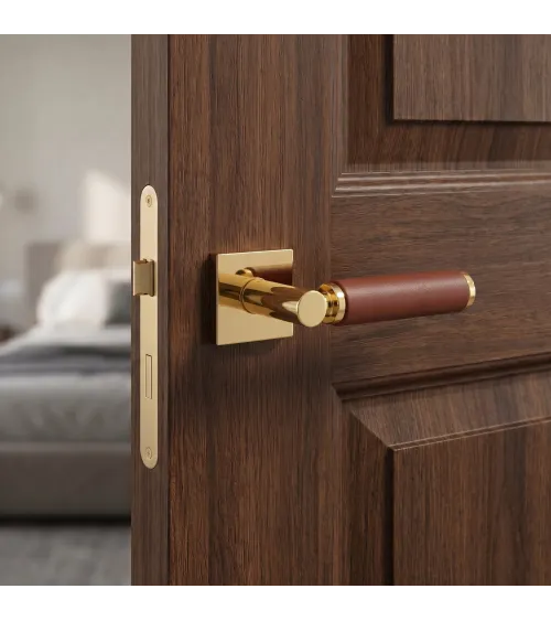 Poignée de porte en laiton et en cuir clair TUPAI 4200/200 carrée -  poignée design