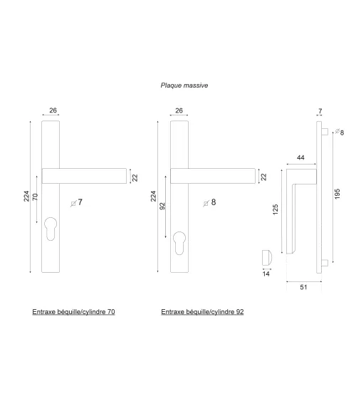 Poignée profil étroit alu/PVC aspect inox sur plaque 26 mm | MILLAPOIGNEES