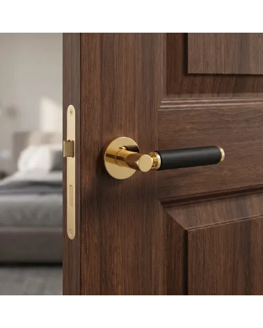 Poignée de porte ronde or poli et cuir noir TUPAI 4200/202 - MillaPoignées