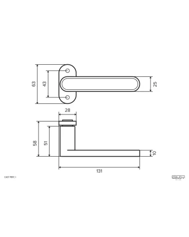 Poignée de porte en fer noir — schéma technique coté