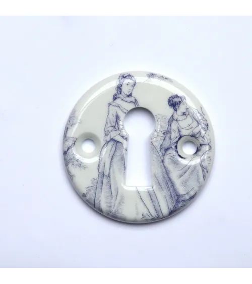 Poignées de porte chrome en porcelaine Toile de Jouy Merigous | MillaPoignees