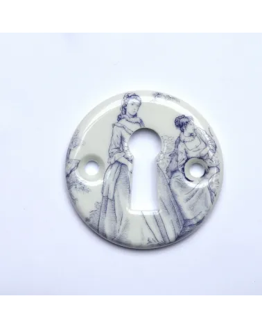 Poignées de porte chrome en porcelaine Toile de Jouy Merigous | MillaPoignees