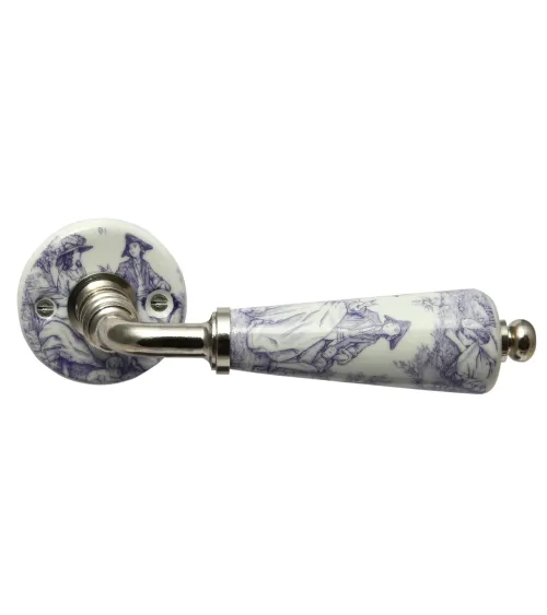 Poignées de porte chrome en porcelaine Toile de Jouy Merigous | MillaPoignees