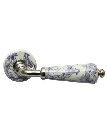Poignées de porte chrome en porcelaine Toile de Jouy Merigous | MillaPoignees