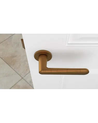 Poignée de porte Classique ARIA poignée design couleur 1 vue de haut montée sur une porte