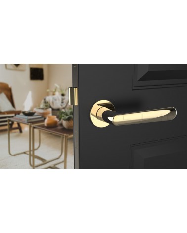 Poignée de porte ARIA poignée design couleur 3 vue de face montée sur une porte entrouverte