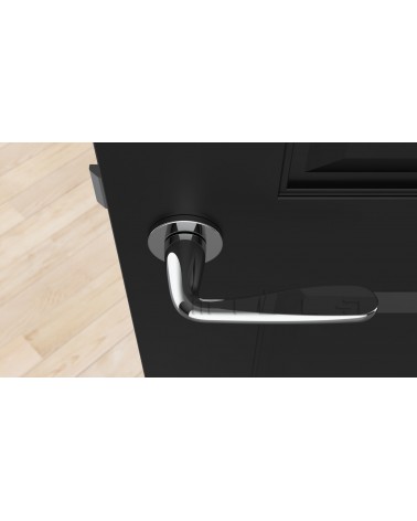 Poignée de porte HIACYNTA poignée design couleur 3 vue de haut montée sur une porte