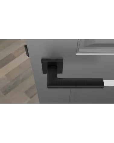 Poignée de porte PYROLA quincaillerie design couleur 2 vue de haut montée sur une porte