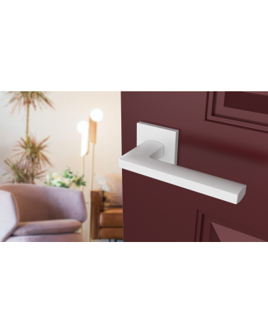 Poignée de porte PYROLA quincaillerie design couleur 4 vue inclinée montée sur une porte