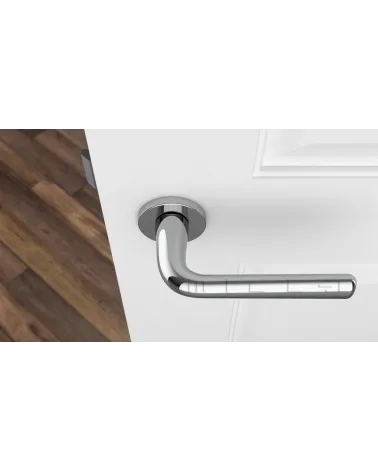 Poignée de porte TULIPA porte intérieure design couleur 1 vue de haut montée sur une porte