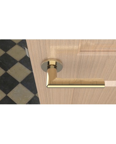 Poignée de porte classique KALMIA poignée design couleur 2 vue de haut montée sur une porte