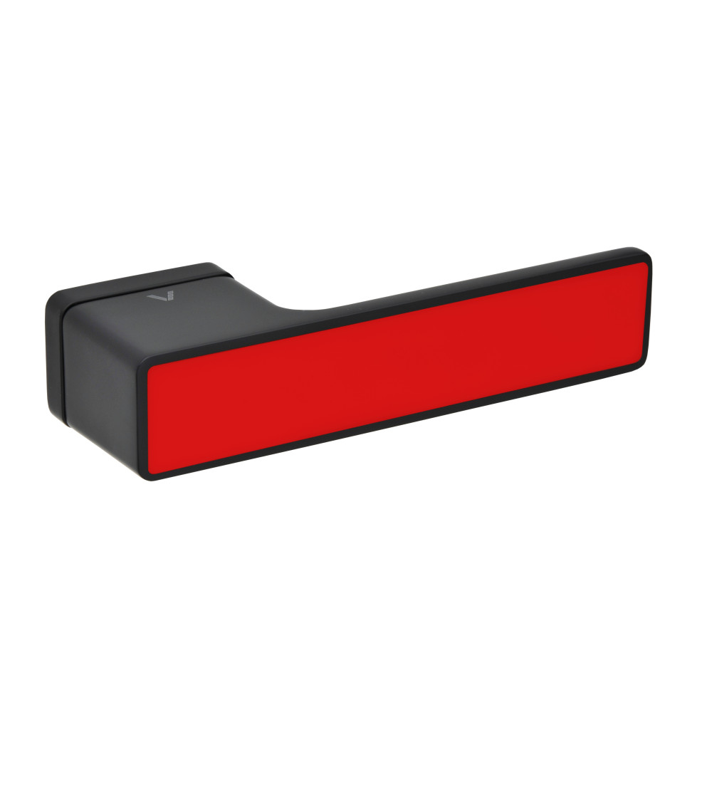 Red and black door handle with interchangeable insert - sturdy and stylish