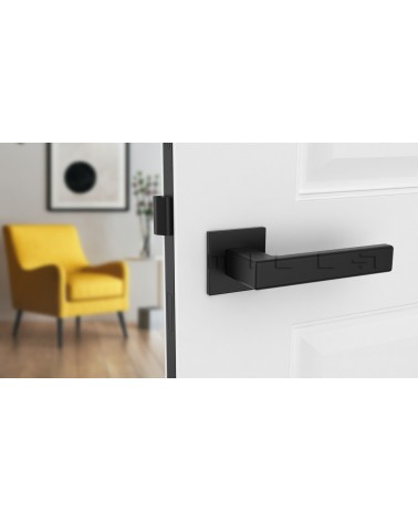 Poignée de porte perle noire TILLIA porte intérieure design vue de face montée sur une porte