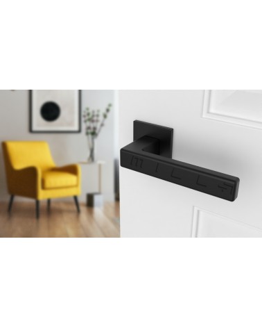 Poignée de porte anthracite TILLIA porte intérieure design vue inclinée montée sur une porte