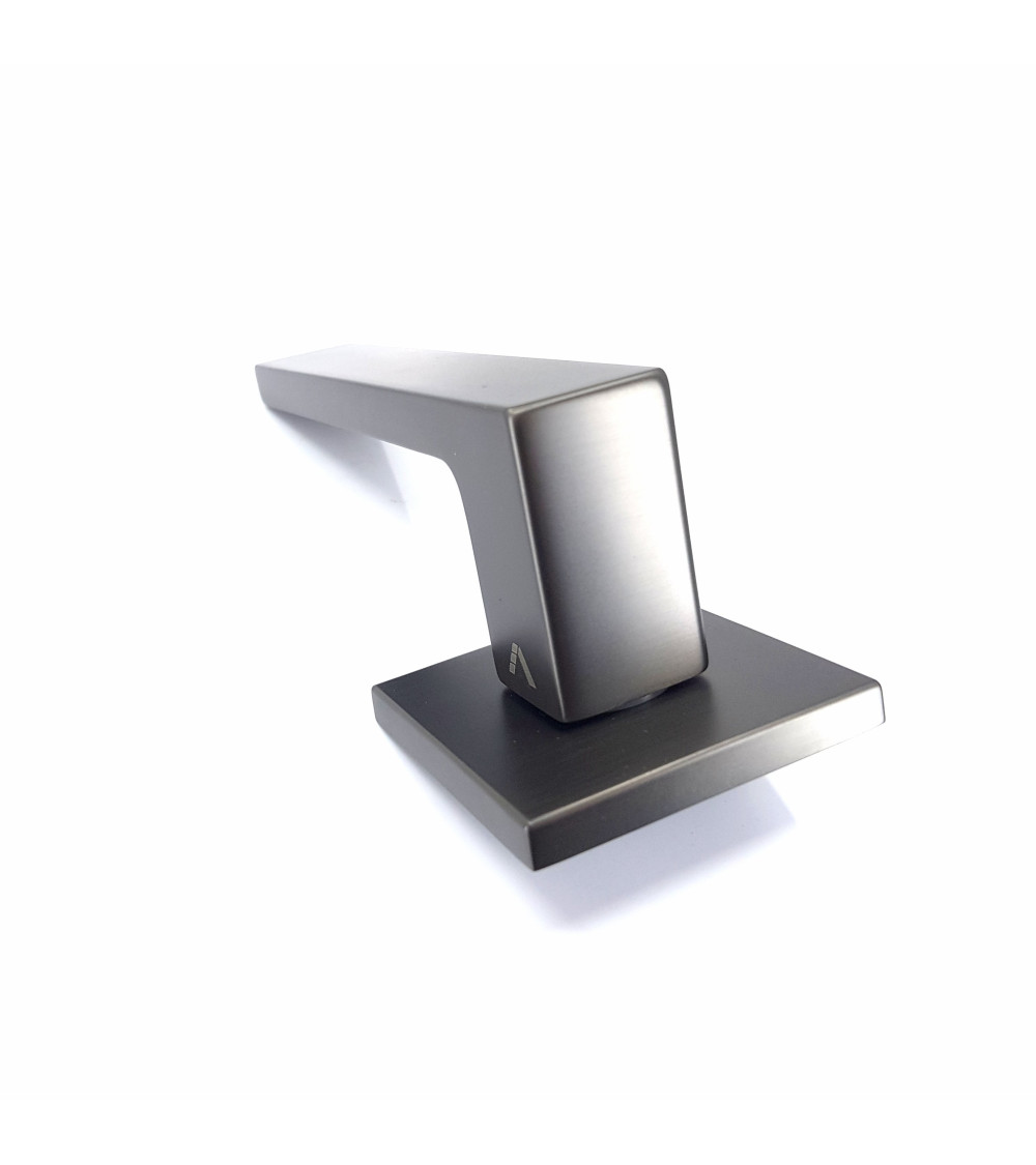 gunmetal-finish door handle for an industrial-type office