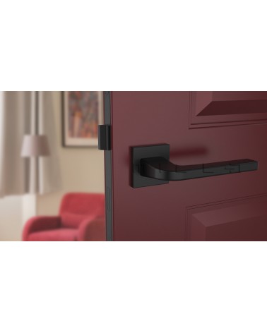 Poignée de porte noire ISMENA poignée design montée sur une porte