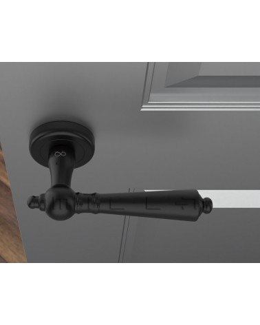 Poignée de porte noire MILLENAIRE poignée design vue de haut montée sur une porte