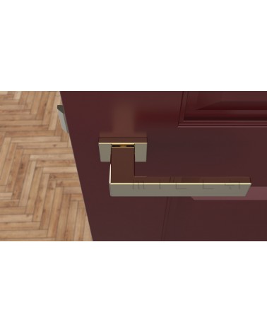 Poignée de porte sur plaque rectangulaire PINA poignée design couleur 3 vue de haut montée sur une porte
