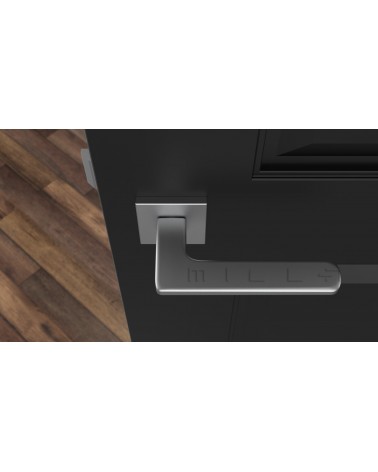 Poignée de porte sur plaque rectangulaire YUKA poignée design couleur 2 vue de haut montée sur une porte