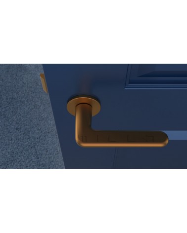 Poignée de porte en zamak LIRA poignée design couleur 4 vue de haut montée sur une porte