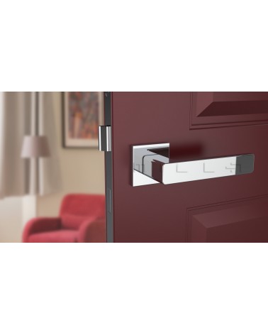 Poignée de porte en zamak ERICA quincaillerie design couleur 1 vue de face montée sur une porte