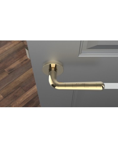 Poignée de porte en zamak IRGA poignée design vue de haut montée sur une porte