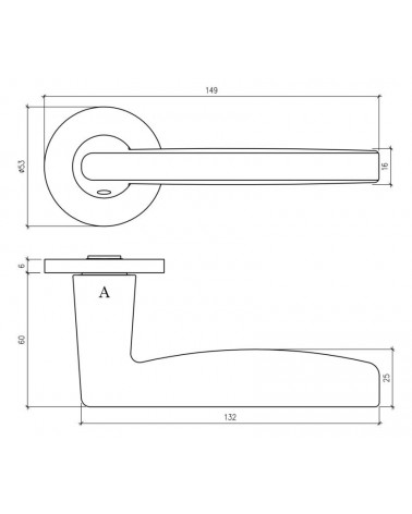 Poignée de porte en zamak LUNA avec dimensions