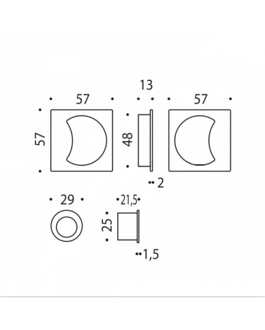 Poignée pour porte coulissante Colombo Design Moon One avec dimensions