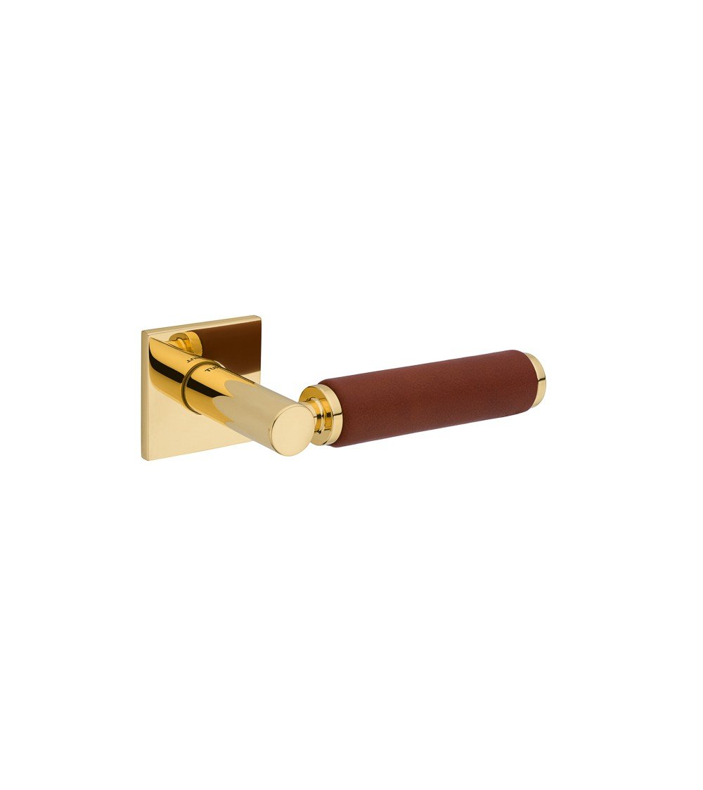 Poignée de porte en laiton et en cuir clair TUPAI 4200/200 carrée -  poignée design