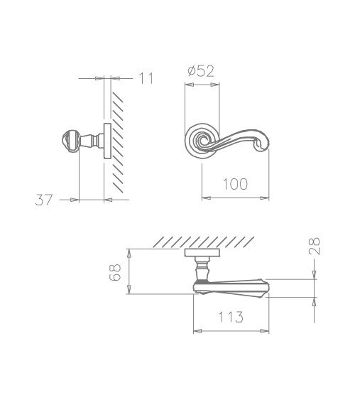 Poignée de porte or antique TUPAI 738 poignée design
