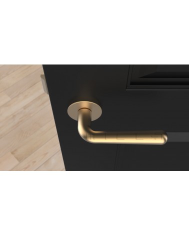 Poignée de porte Or satiné IRGA poignée design vue de haut montée sur une porte