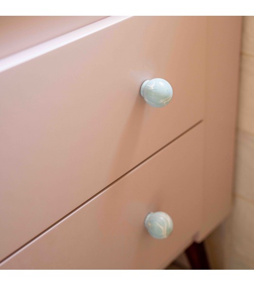 Bouton de meuble en bois de hêtre gris bleu poignée design