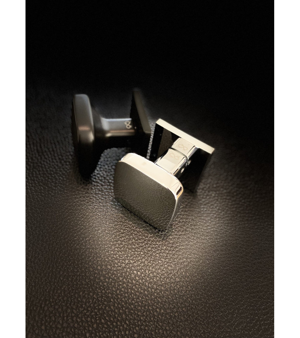designer door knob in black and chrome finish for a modern interior