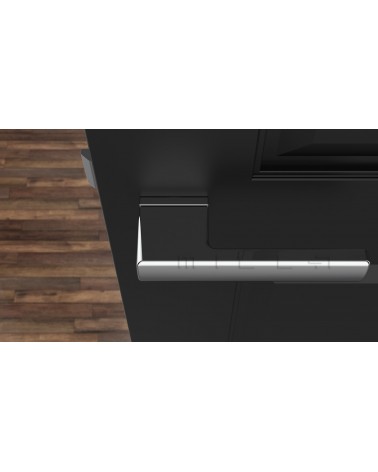 Poignée de porte chrome poli BRISA poignée design vue de haut montée sur une porte