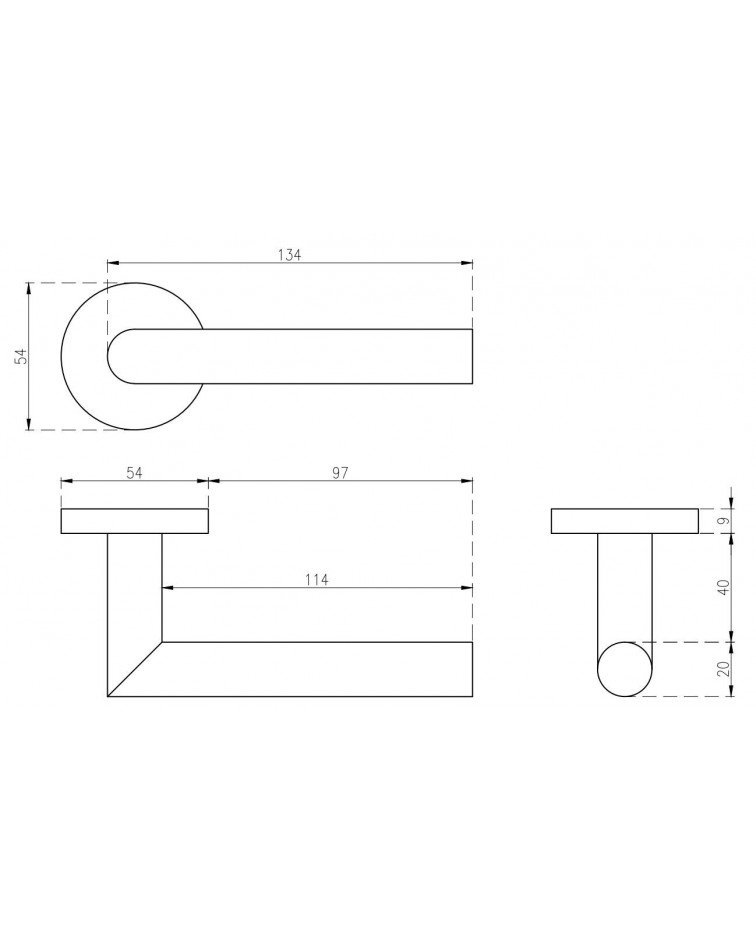 Poignée de porte en inox OVAL 1701 avec dimensions