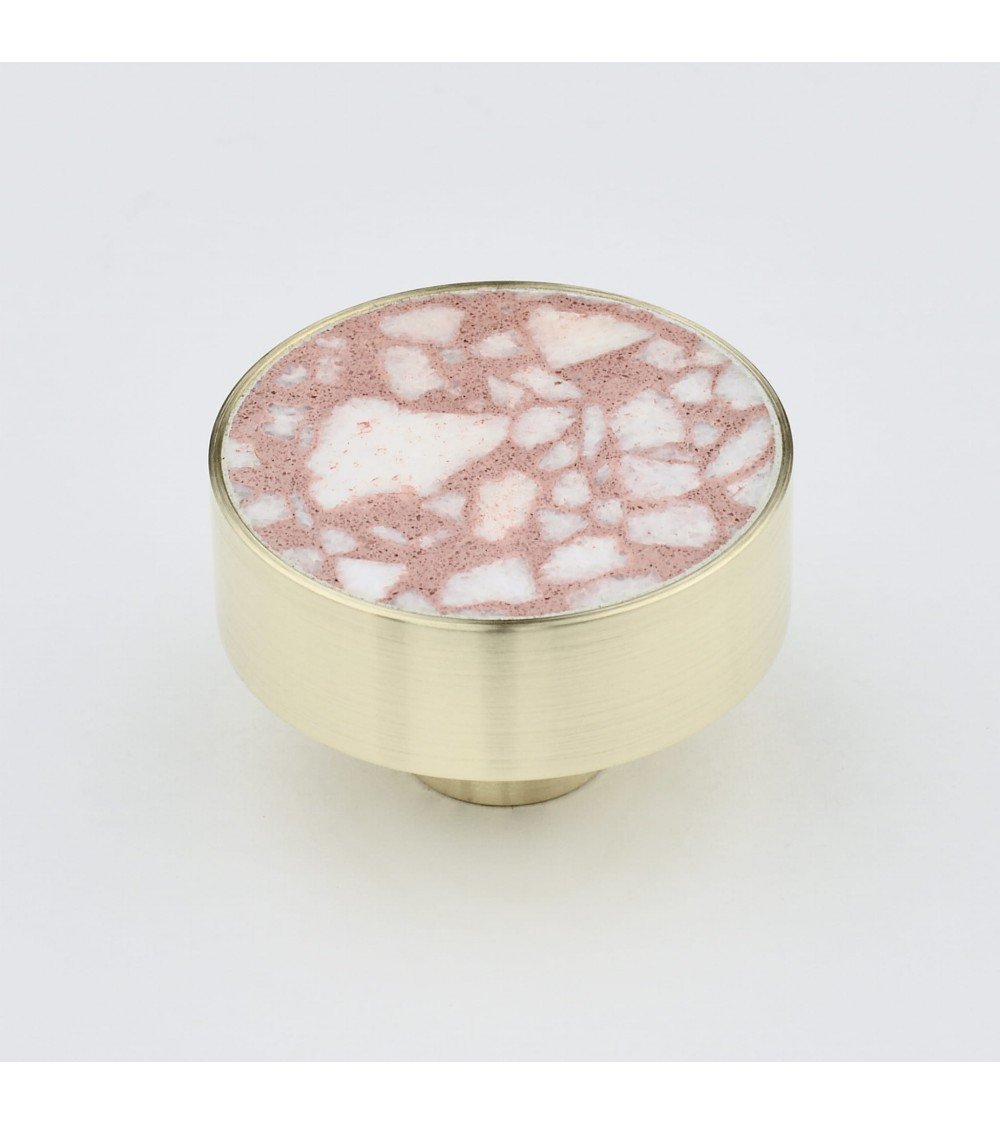 Bouton de meuble en laiton et Pink Terrazzo poignée design modèle large