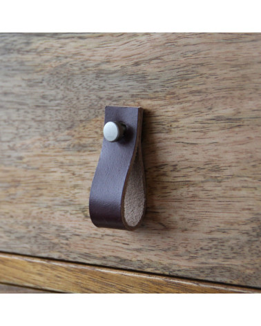 Bouton de meuble tirette en cuir marron foncé -  poignée design