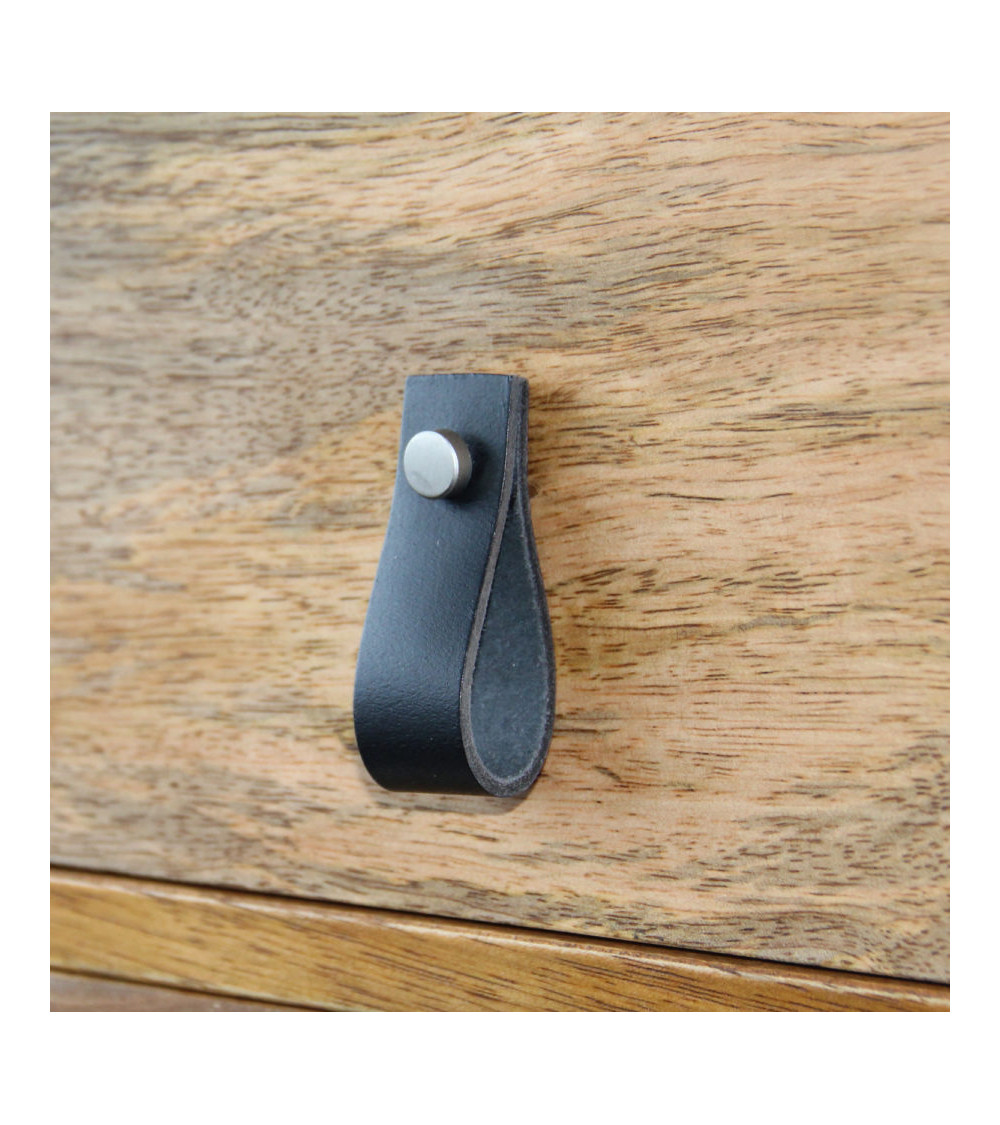 Bouton de meuble tirette en cuir noir -  poignée design
