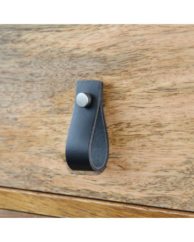 Bouton de meuble tirette en cuir noir -  poignée design