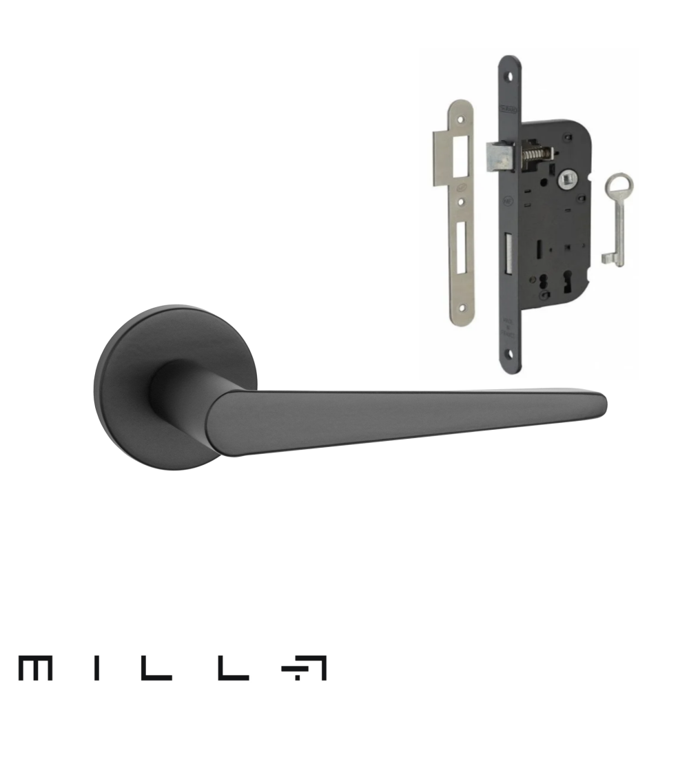 Poignée de porte noire et une serrure clef de chambre noire