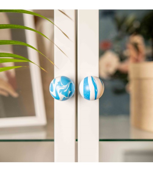 Bouton de meuble en bois de Hêtre Bleu Azur -  poignée design